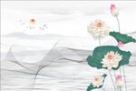 中式荷花曲线背景墙
