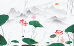 荷花新中式背景墙