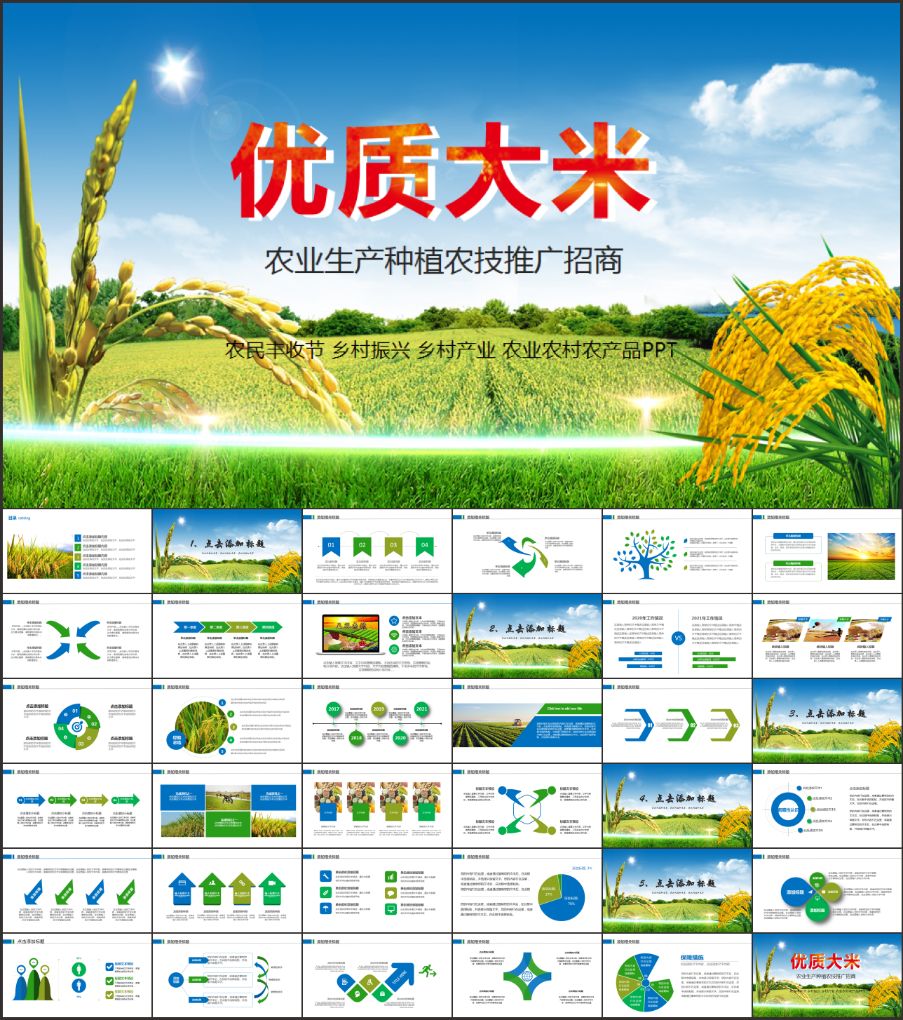 水稻五常有机大米PPT模板农业