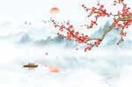 中式梅花山水背景墙