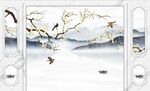 水墨山水  花 船