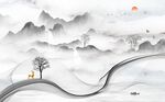 客厅中式灰色山水