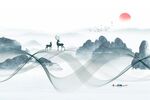 曲线山水麋鹿背景墙