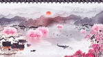 江南水乡水墨山水画