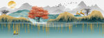 石来运转麋鹿山水画晶瓷画装饰画