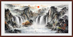 瀑布山水画