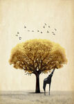 晶瓷画 树 长颈鹿
