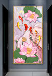 鎏金荷花九鱼图玄关装饰画