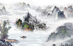 国画无框画山水 tif分层图