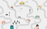 北欧手绘卡通小汽车马路房子背景