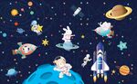 儿童房太空火箭卡通背景墙