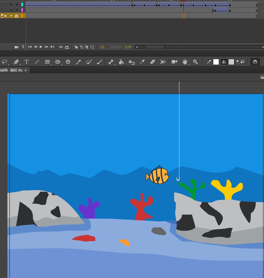 an做一个鱼儿上钩的动画