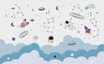 手绘太空宇宙飞船儿童背景墙