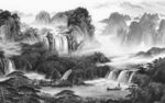 国画灰色山水图 TIF分层画