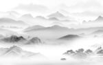 中国风灰色山水背景 tif分层