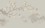 新中式简约古典雅致手绘花鸟山水