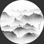 圆形山水画禅意山水意境山水