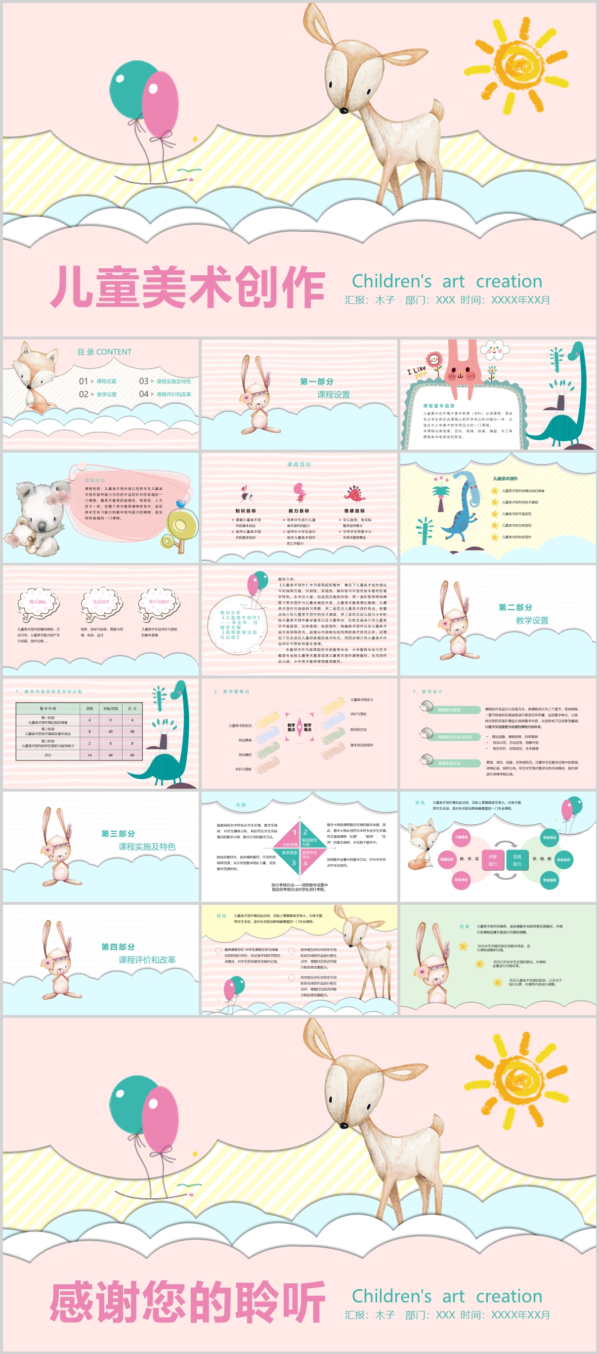 卡通儿童美术创作说课PPT模板