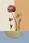 几何半圆橙色蓝色金箔花朵装饰画