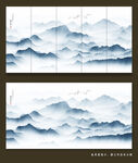 蓝色水墨画山水画