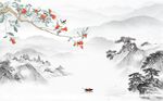 花鸟山水新中式背景墙