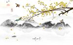 银杏新中式山水背景墙
