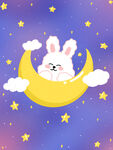 可爱兔子趴月亮上星星星空图