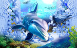 海洋馆海豚3D海底世界背景墙