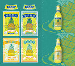 国潮风凤梨汽水瓶贴设计