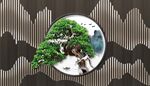 新中式山水格栅迎客松形象墙