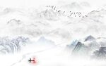 高山流水新中式山水背景墙