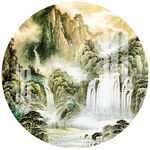 圆框山水背景墙装饰画