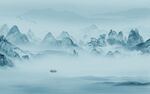 蓝色客厅背景山水 TIF分层