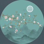 新中式手绘工笔花鸟圆形装饰画