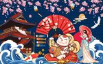日式招财猫背景墙展板海报壁纸图