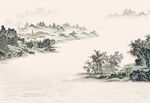 水墨山水情简约艺术背景