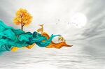 北欧抽象烟雾麋鹿背景墙