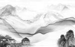 中国风灰色山水背景 文件分层 