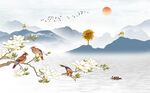 花鸟山水新中式背景墙