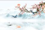 中式花鸟山水背景墙
