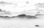 最新灰色背景山水 tif分层