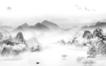 中国风灰色山水背景 tif分层