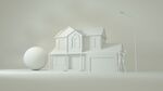 C4D灯光环绕白模温馨房屋