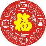 圆形 五福临门 蝙蝠 双福