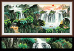 富水长流风景山水画