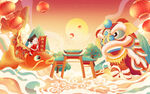 新年春节插画海报背景