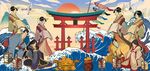 浮世绘古代日本料理餐饮背景墙