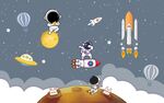 卡通太空冒险儿童房背景墙图片