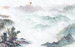 国画客厅山水墙画 TIF分层