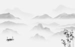 最新墙画灰色山水 tif分层
